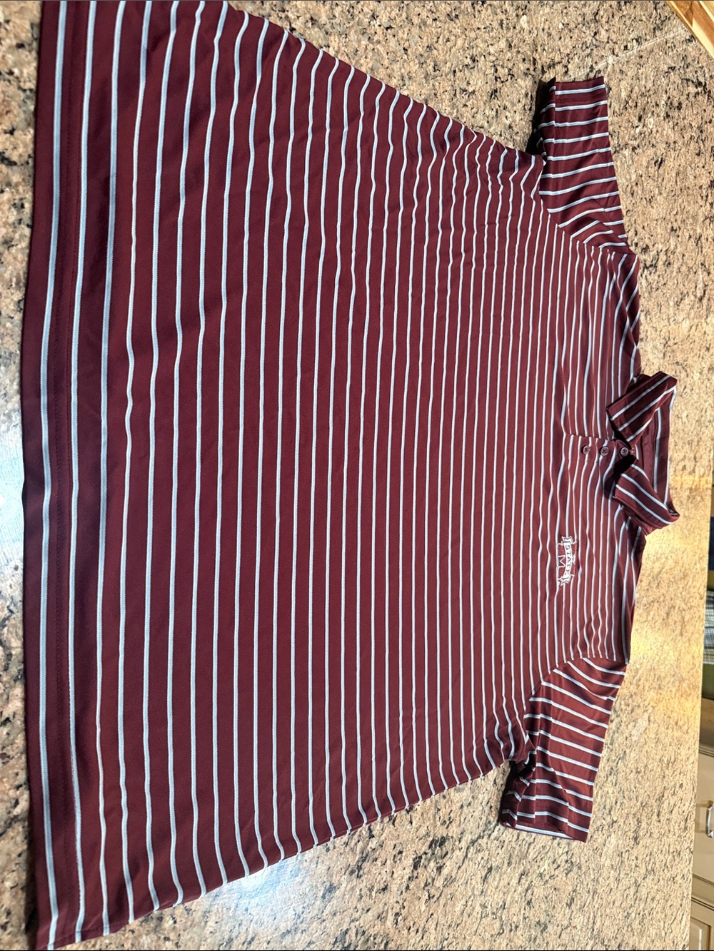 Hanes Maroon and White Striped Polo Shirt